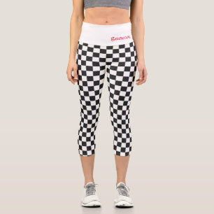 Checked Team Sports Athlete Fans School Name Capri Leggings