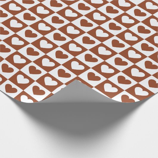 Checked Terracotta Liebe Hearboard Geschenkpapier (Ecke)
