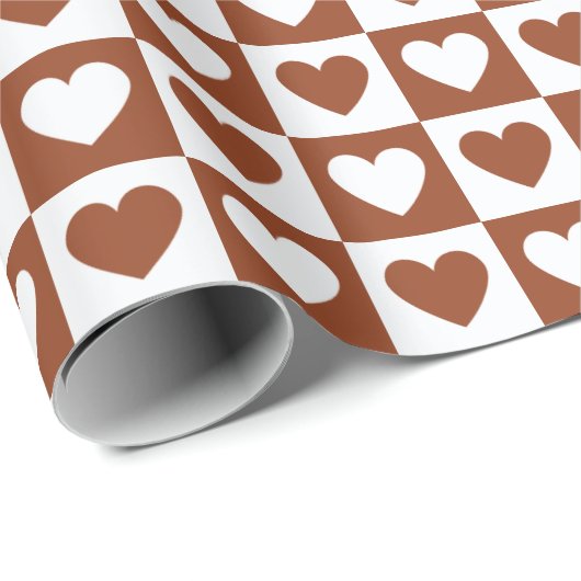 Checked Terracotta Liebe Hearboard Geschenkpapier (Rolleneckpunkt)