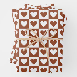 Checked Terracotta Liebe Hearboard Geschenkpapier Set