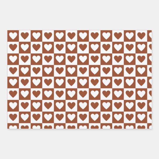 Checked Terracotta Liebe Hearboard Geschenkpapier Set (Vorderseite)