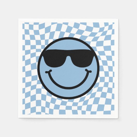Checked Wavy Blue Cool Preppy Smile Birthday Serviette (Vorderseite)
