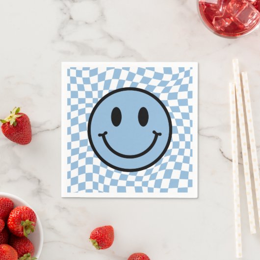 Checked Wavy Blue Preppy Smile Birthday Serviette (Beispiel)