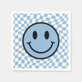 Checked Wavy Blue Preppy Smile Birthday Serviette (Vorderseite)