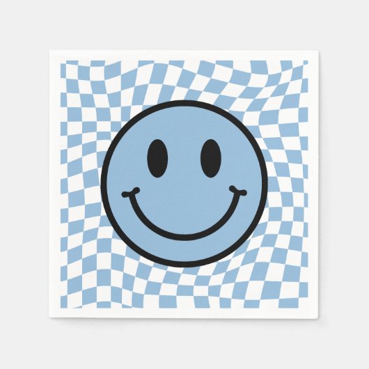 Checked Wavy Blue Preppy Smile Birthday Serviette (Vorderseite)