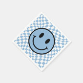 Checked Wavy Blue Preppy Smile Birthday Serviette (Ecke)