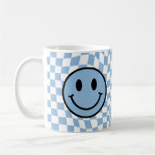 Checked Wavy Blue Preppy Smile Kaffeetasse (Links)