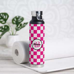 CheckedBox-Quadrate (Hot-Rosa-Retro-Monogramm) Trinkflasche