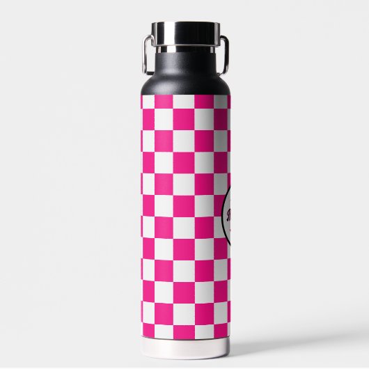 CheckedBox-Quadrate (Hot-Rosa-Retro-Monogramm) Trinkflasche (Vorne)