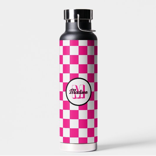 CheckedBox-Quadrate (Hot-Rosa-Retro-Monogramm) Trinkflasche (Links)