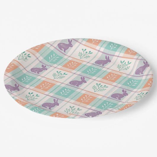 Checker Karierter Ostern Pappteller (Schrägansicht)