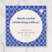 Checkerboard Blue Custom Baby Shower Thank You Geschenkanhänger (Rückseite)