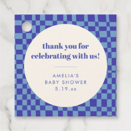 Checkerboard Blue Custom Baby Shower Thank You Geschenkanhänger