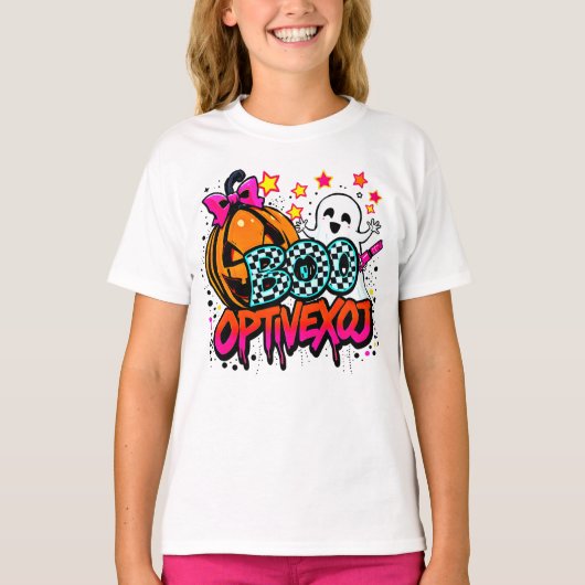 Checkerboard BOO! Ghost Pumpkin Art T-Shirt (Vorderseite)