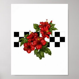 Checkerboard für den tropischen Hibiskus Poster