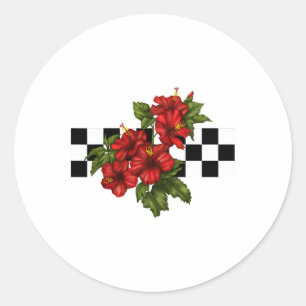 Checkerboard für den tropischen Hibiskus Runder Aufkleber