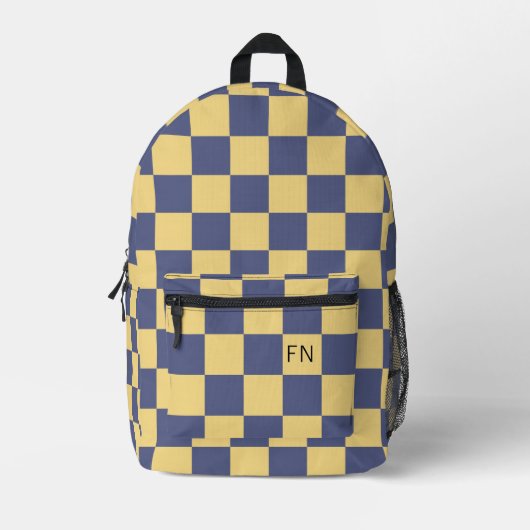 Checkerboard für lila-gelbe Monogramm-Initialen Bedruckter Rucksack (Vorderseite)