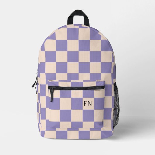 Checkerboard für lila und Peach Monogram Initialen Bedruckter Rucksack (Vorderseite)