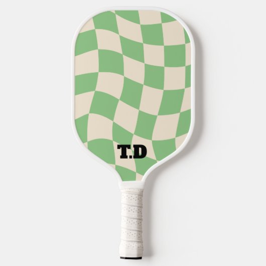 Checkerboard Groovy Retro Anpassbarer Name Pickleball Schläger (Rückseite)