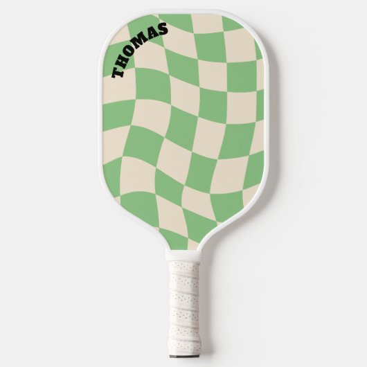 Checkerboard Groovy Retro Anpassbarer Name Pickleball Schläger (Vorderseite)