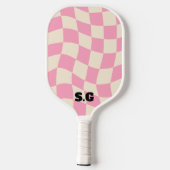 Checkerboard Groovy Retro Anpassbarer Name Pickleball Schläger (Rückseite)