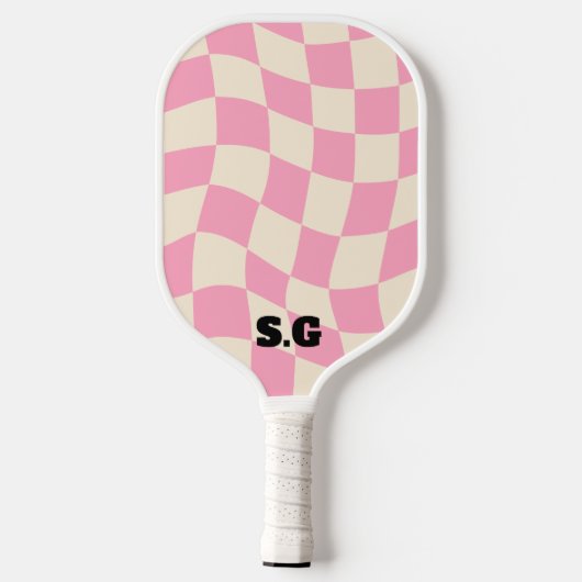 Checkerboard Groovy Retro Anpassbarer Name Pickleball Schläger (Rückseite)