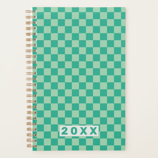 Checkerboard Jungle Green Retro Pattern 2026 Planer (Vorderseite)