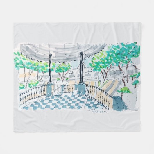Checkerboard Kiosk Park View Fleecedecke (Vorderseite (Horizontal))