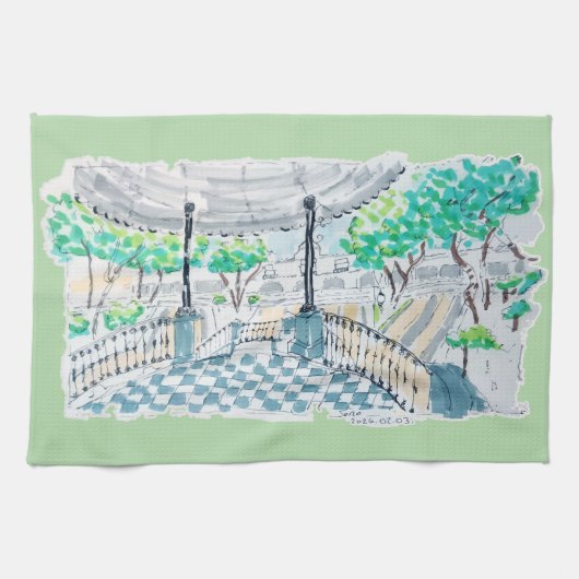 Checkerboard Kiosk Park View Geschirrtuch (Horizontal)