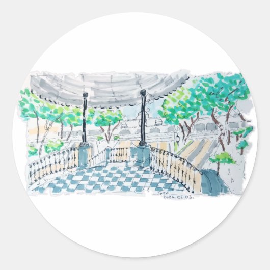 Checkerboard Kiosk Park View Runder Aufkleber (Vorderseite)