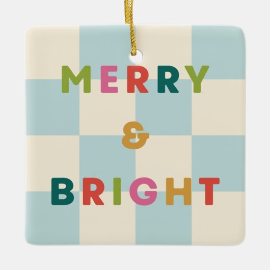 Checkerboard Merry & Bright Christmas Ornament (Vorderseite)