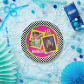 Checkerboard|Neon 80's|90's Hip Hop Birthday Foto Pappteller (Party)
