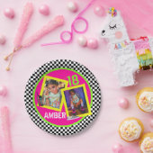 Checkerboard|Neon 80's|90's Hip Hop Birthday Foto Pappteller (Party)