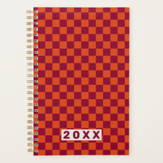 Checkerboard Orange Burgundy Retro Pattern 2026 Planer