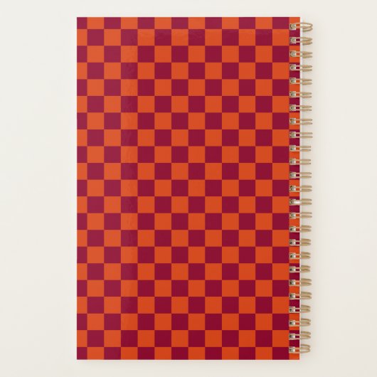 Checkerboard Orange Burgundy Retro Pattern 2026 Planer (Rückseite)