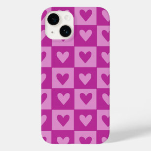 Checkerboard Pink Heart Muster Handy Case