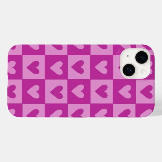 Checkerboard Pink Heart Muster Handy Case (Rückseite (Horizontal))