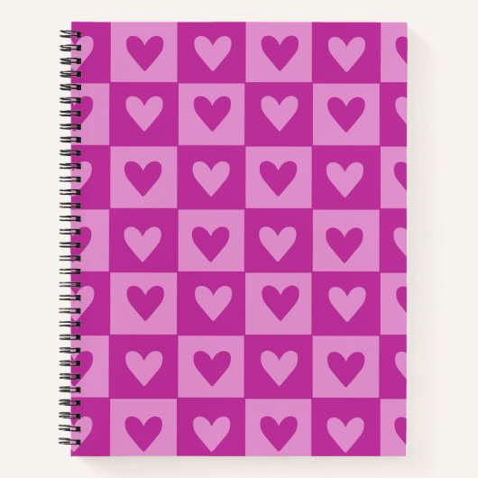 Checkerboard Pink Heart Notebook Notizblock (Vorderseite)