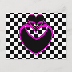 Checkerboard Popart Heart Lila Heart Valentines Feiertagspostkarte