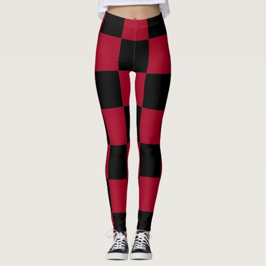 Checkerboard ~ Schach ~ Square Design Rot & Schwar Leggings (Vorderseite)
