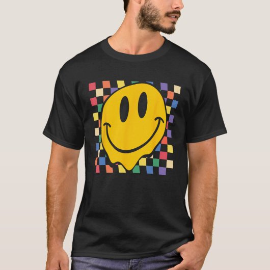 Checkerboard Smiling Face Groovy LGBT Rainbow Prid T-Shirt (Vorderseite)