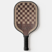 Checkerboard Wood Marquetry Imitation with Name Pickleball Schläger (Vorderseite)