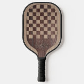 Checkerboard Wood Marquetry Imitation with Name Pickleball Schläger (Rückseite)