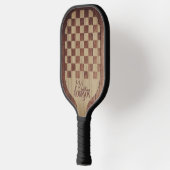 Checkerboard Wood Marquetry Imitation with Name Pickleball Schläger (Links)