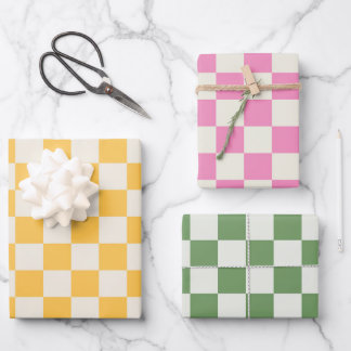 Checkerboard Yellow Pink Green Preppy Retro Fun Geschenkpapier Set