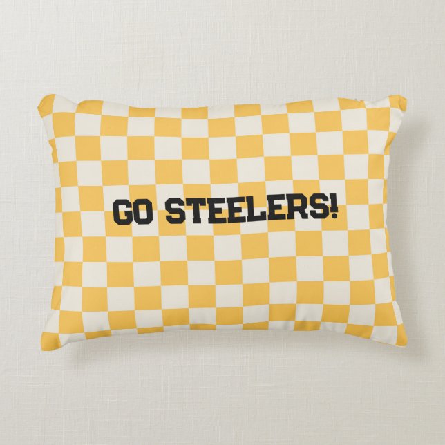 Checkerboard Yellow White Custom TEAM NAME Modern  Dekokissen (Vorderseite)