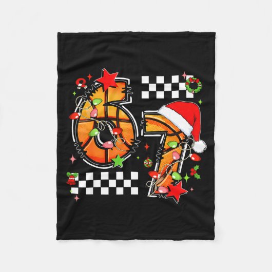 Checkered 67 Basketball Santa Hat Christmas Six Se Fleecedecke (Vorderseite)