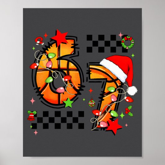 Checkered 67 Basketball Santa Hat Christmas Six Se Poster (Vorne)