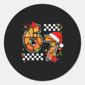 Checkered 67 Basketball Santa Hat Christmas Six Se Runder Aufkleber (Vorderseite)
