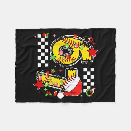 Checkered 67 Softball Santa Hat Christmas Six Seve Fleecedecke (Vorderseite (Horizontal))